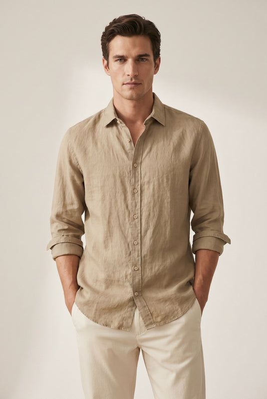 Casual Linen Shirt - Khaki