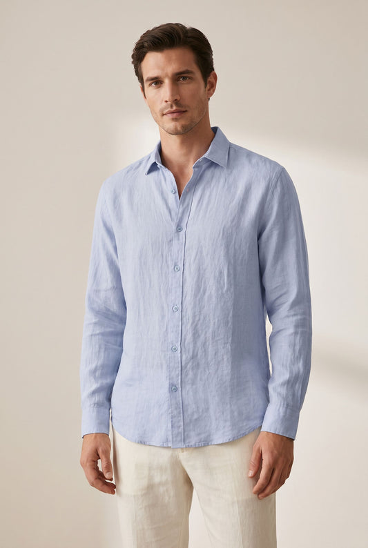 Casual Linen Shirt - Light Blue