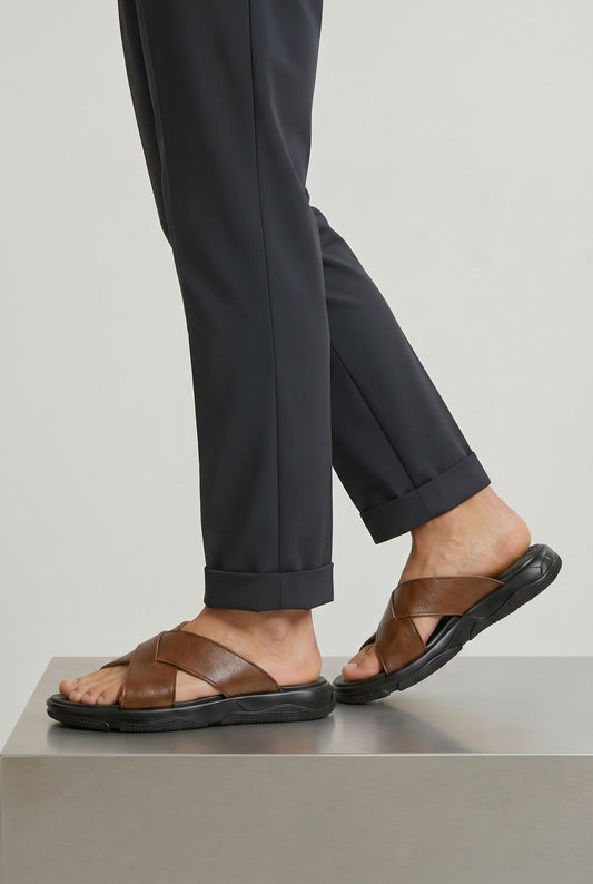 Elegant Leather Beach Sandals - Brown (life)