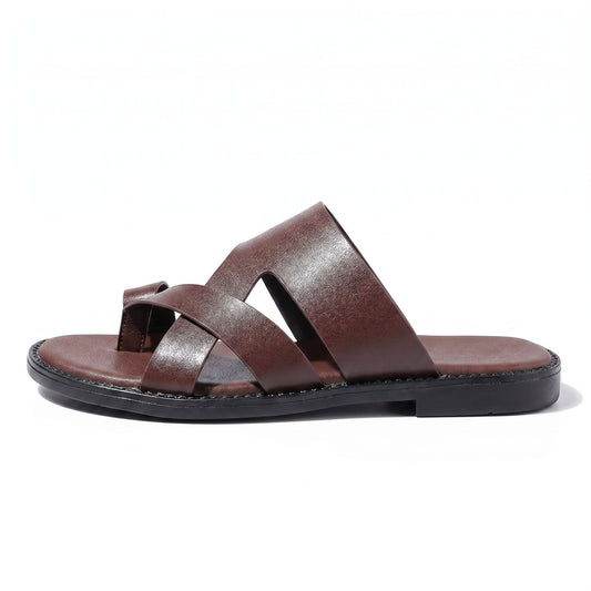 Elegant Leather Cross Strap Sandals - Brown (clean)