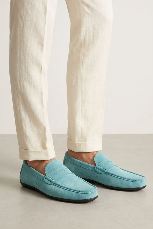 Retro Suede Men's Loafers - Aqua Blue (life)