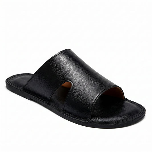 Casual Leather Slippers - Black (clean)