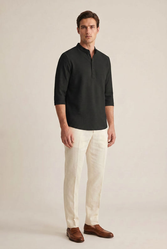 Long Sleeved Polo Shirt - Black