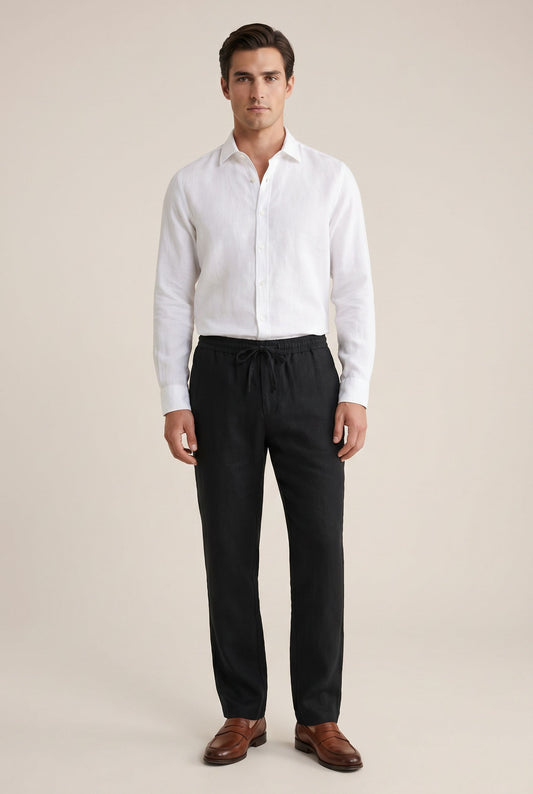 Cotton Linen Summer Pants - Black
