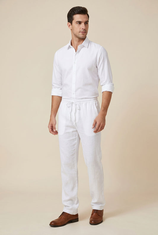 Cotton Linen Summer Pants - White