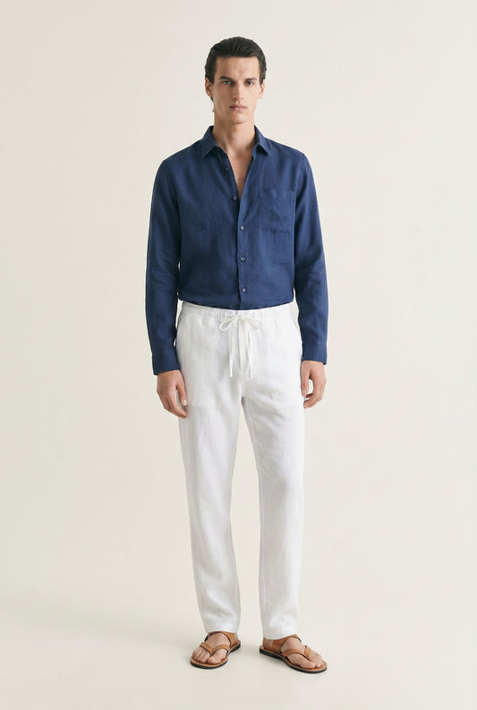 Elegant Cotton Linen Pants - White
