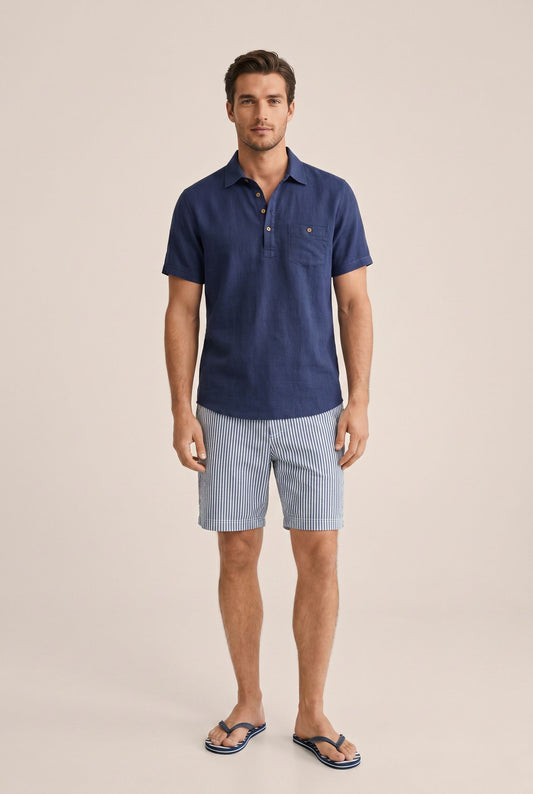 Linen Polo - Dark Blue