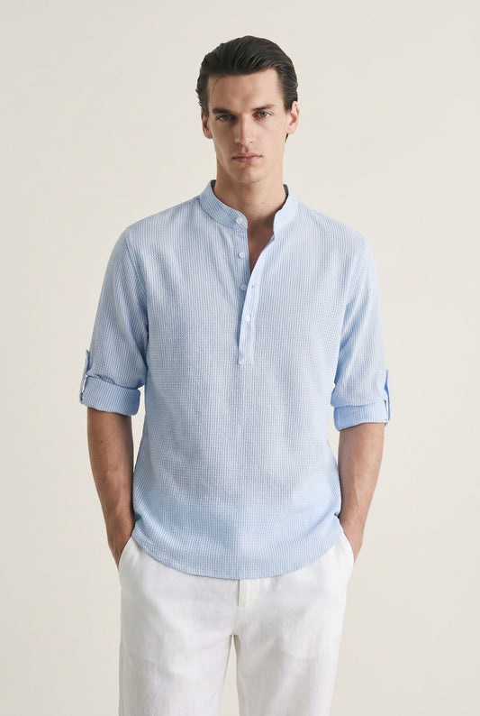 Long Sleeved Polo - Light Blue