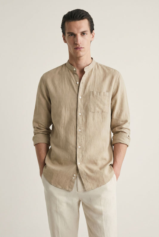 Elegant Linen Summer Shirt - Khaki