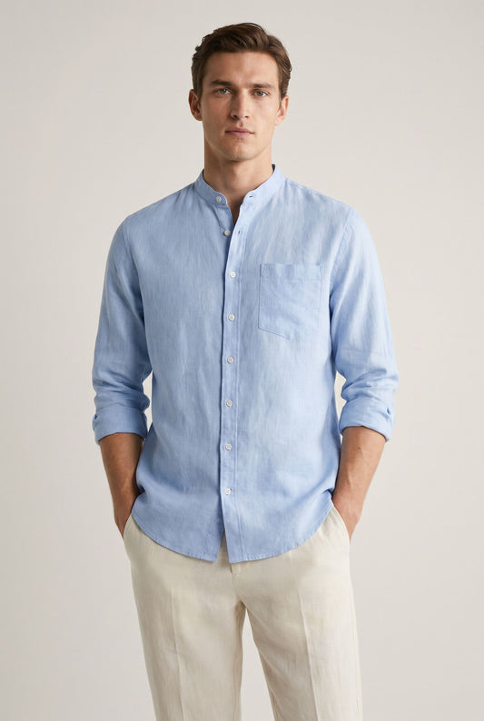 Casual Linen Men's Shirt - Light Blue