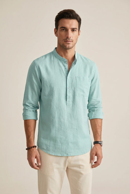 Casual Linen Men's Shirt - Light Green