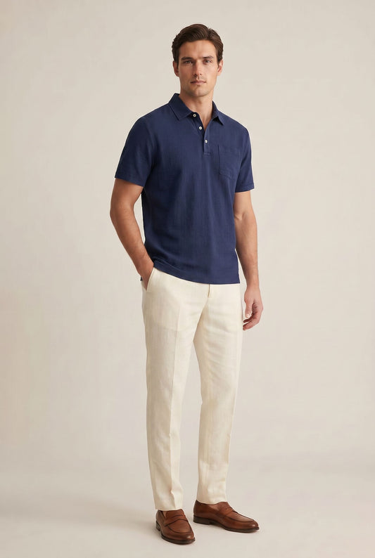 Elegant Men's Polo Shirt - Navy Blue