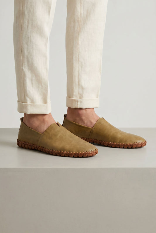 Santorini Leather Loafers - Khaki (life)