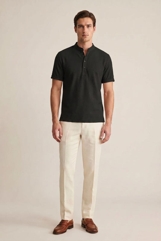 Long Sleeved Polo Shirt - Black
