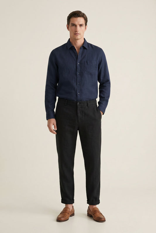 Casual Linen Beach Pants - Black