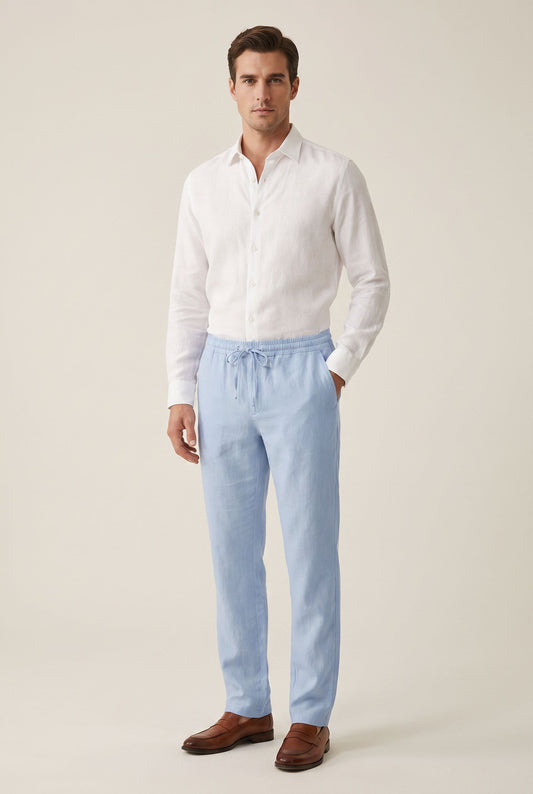 Cotton Linen Summer Pants - Light Blue