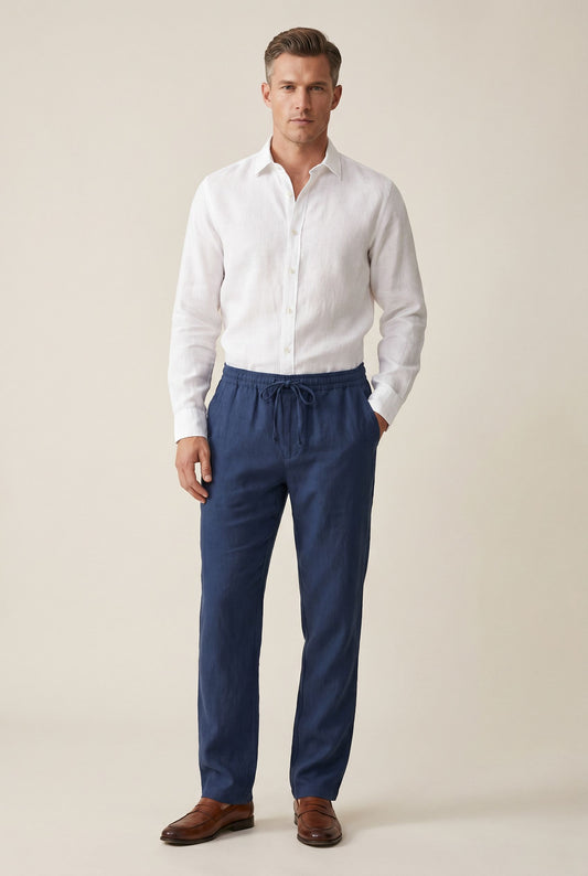 Cotton Linen Summer Pants - Navy Blue