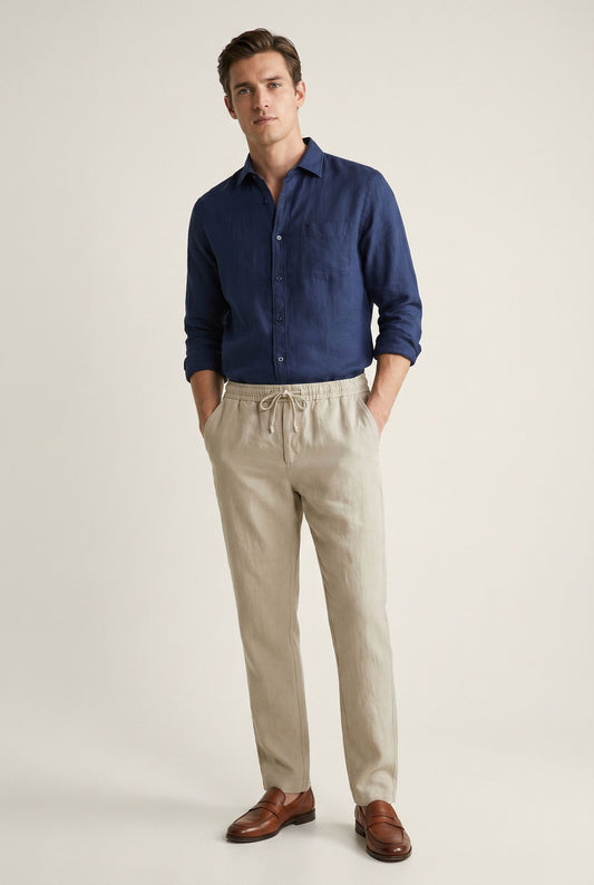 Elegant Cotton Linen Pants - Khaki