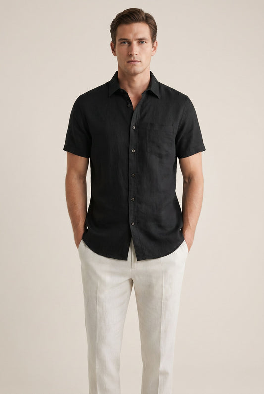 Linen Polo - Black
